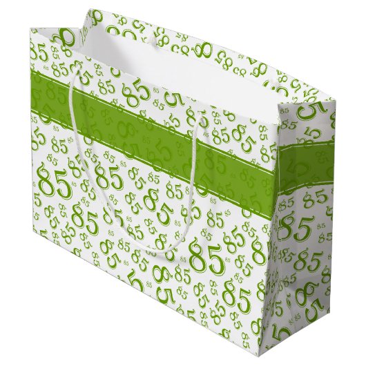 Happy 85th Birthday Number Pattern Green/White Groot Cadeauzakje (Achterkant Gekanteld)