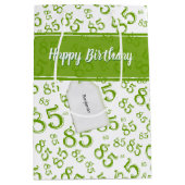 Happy 85th Birthday Number Pattern Green/White Medium Cadeauzakje (Voorkant)