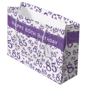 Happy 85th Birthday Number Pattern Paars/White Groot Cadeauzakje