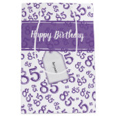 Happy 85th Birthday Number Pattern Paars/White Medium Cadeauzakje (Voorkant)