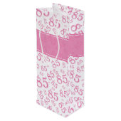 Happy 85th Birthday Number Pattern Pink/White Wijn Cadeautas (Achterkant Gekanteld)