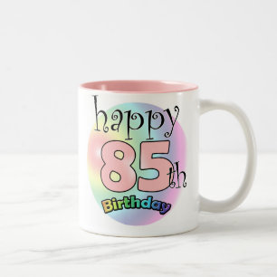 Happy 85th Birthday (Roze) Tweekleurige Koffiemok