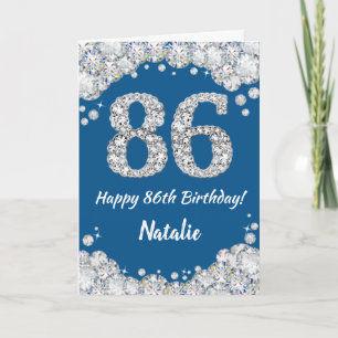 Happy 86th Birthday Blue en Silver Glitter Card Kaart