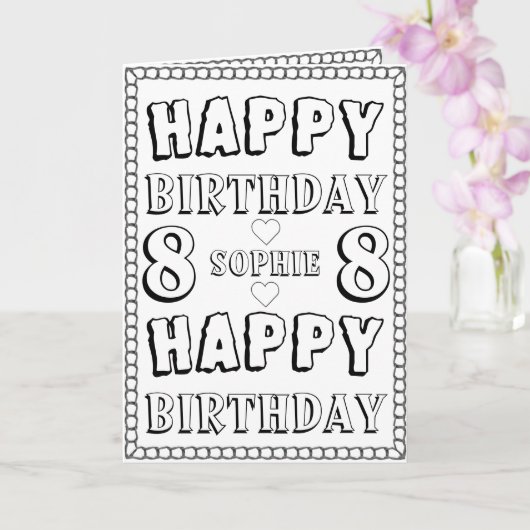 Happy 8th Birthday Colour Card Kaart (Orchidee)