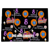 Happy 8th Birthday Gift Bag #8 Black Groot Cadeauzakje (Voorkant)