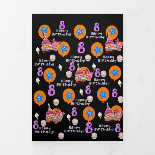 Happy 8th Birthday Kaart, #8 Black & Yellow Drieluik Kaart (Cover)