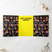 Happy 8th Birthday Kaart, #8 Black & Yellow Drieluik Kaart (Binnen)