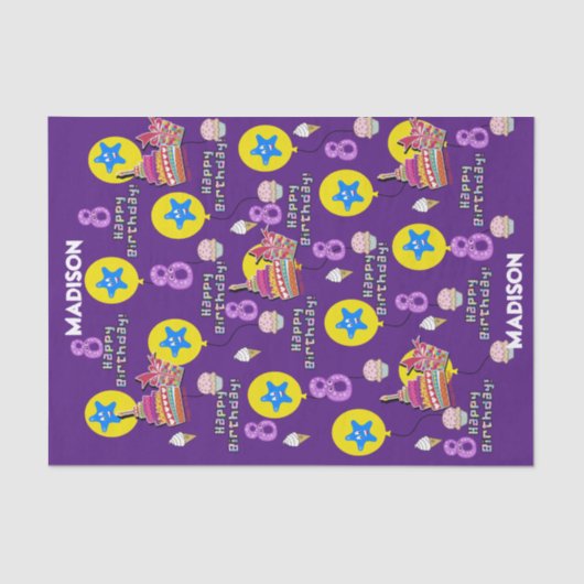 Happy 8th Birthday Tissue Paper #8 Paars Tissuepapier (Voorkant)