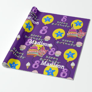 Happy 8th Birthday Wrapping Paper Balloons #8 Cadeaupapier