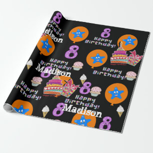 Happy 8th Birthday Wrapping Paper Balloons #8 Cadeaupapier