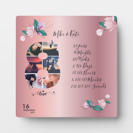 Happy 8th Jubileum, aangepaste fotocollage, graaf Fotoplaat (Voorkant)