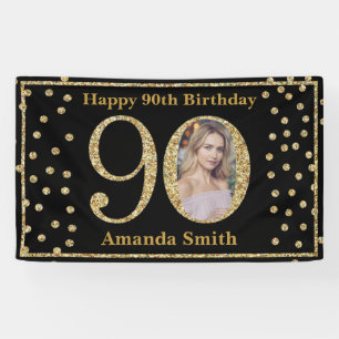 Happy 90th Birthday Banner Black en Gold Photo