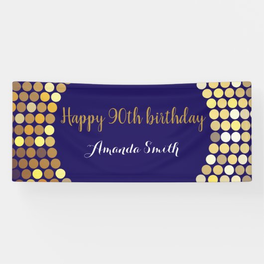Happy 90th Birthday Banner Navy Blue Gold Glitter (Horizontaal)