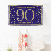 Happy 90th Birthday Banner Navy Blue Gold Glitter (Insitu)
