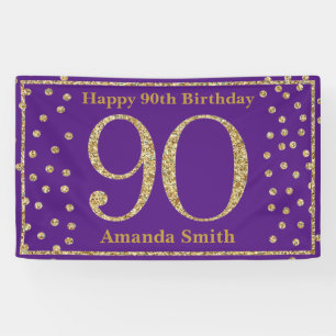 Happy 90th Birthday Banner Paarse en Gold Glitter