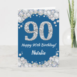 Happy 90th Birthday Blue en Silver Glitter Card Kaart