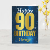 Happy 90th Birthday Blue Gold Kaart (Gele Bloem)
