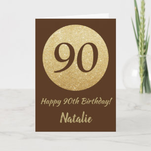 Happy 90th Birthday Brown and Gold Glitter Card Kaart