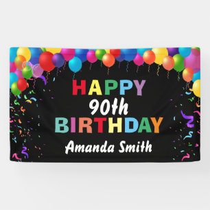 Happy 90th Birthday Colorful Balloons Confetti Spandoek