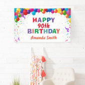 Happy 90th Birthday Colorful Balloons White Spandoek (Insitu)