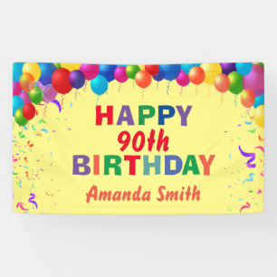 Happy 90th Birthday Colorful Balloons Yellow Spandoek
