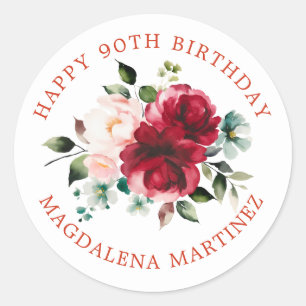 Happy 90th Birthday Floral Custom Envelope Seal Ronde Sticker