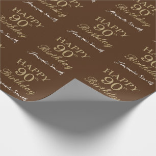 Happy 90th Birthday Gold Glitter en Brown Cadeaupapier