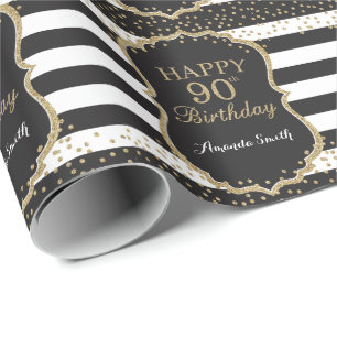 Happy 90th Birthday Gold Glitter Wrapping Paper Cadeaupapier