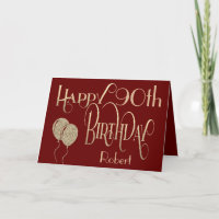 Happy 90th Birthday Name Gold Typography Burgundy