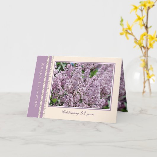 Happy 92sd Verjaardag Lila Bloemen Kaart (Gele Bloem)