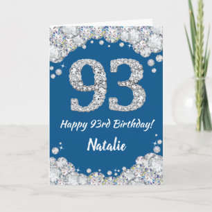 Happy 93rd Birthday Blue en Silver Glitter Card Kaart