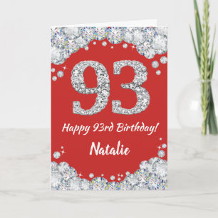 Happy 93rd Birthday Red en Silver Glitter Card Kaart