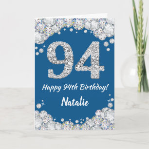 Happy 94th Birthday Blue en Silver Glitter Card Kaart