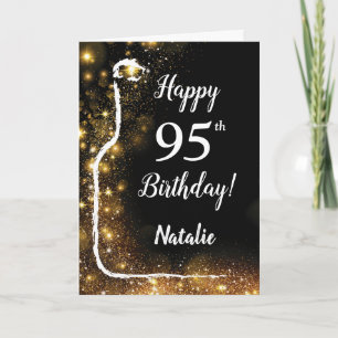 Happy 95th Birthday Black en Gold Glitter Wine Kaart