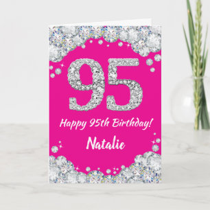 Happy 95th Birthday Hot Pink en Silver Glitter Kaart