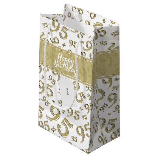 Happy 95th Birthday Number Pattern Gold Klein Cadeauzakje (Voorkant Gekanteld)
