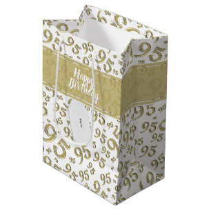 Happy 95th Birthday Number Pattern Gold Medium Cadeauzakje