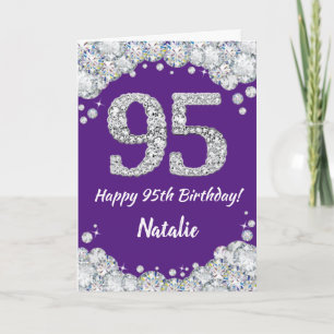 Happy 95th Birthday Paars en Silver Glitter Card Kaart