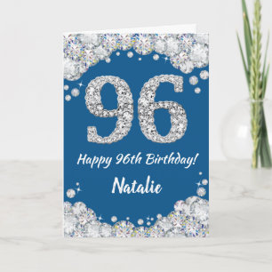 Happy 96th Birthday Blue en Silver Glitter Card Kaart