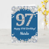 Happy 97th Birthday Blue en Silver Glitter Card Kaart (Gele Bloem)