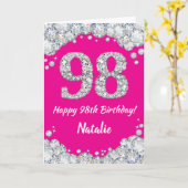 Happy 98th Birthday Hot Pink en Silver Glitter Kaart (Gele Bloem)
