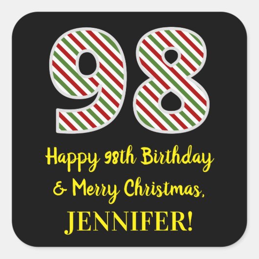 Happy 98th Birthday & Merry Kerstmis, aangepaste n Vierkante Sticker (Voorkant)