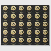 Happy 99th Birthday Black en Gold Glitter Cadeaupapier (Vlak)