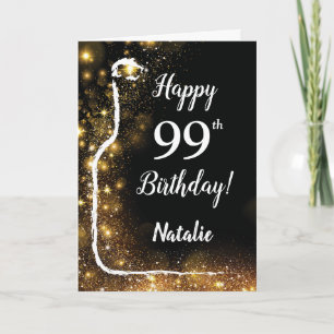 Happy 99th Birthday Black en Gold Glitter Wine Kaart