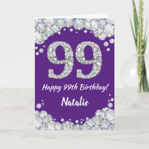 Happy 99th Birthday Paars en Silver Glitter Card Kaart