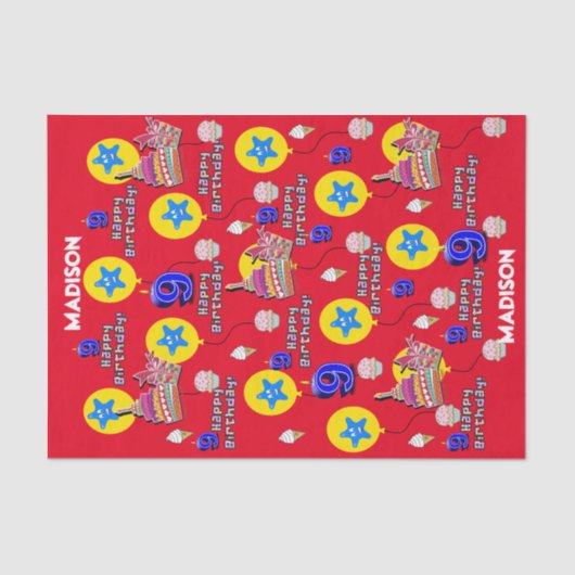 Happy 9th Birthday Tissue Paper #9 Red Tissuepapier (Voorkant)