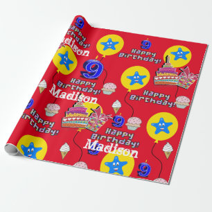 Happy 9th Birthday Wrapping Paper Balloons #9 Cadeaupapier