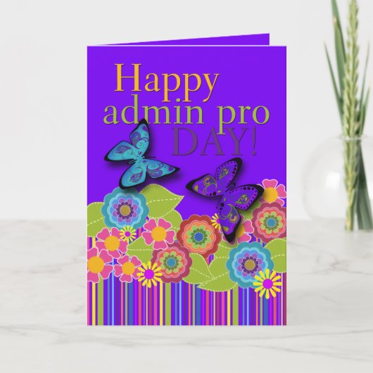 Happy Admin Pro Day, Butterflies en Flowers Kaart (Voorkant)