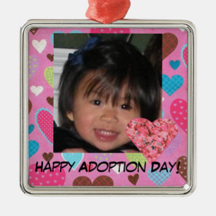 Happy Adoption Day Roze Harten Foto Ornament