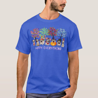 Happy All Pug dog Seasons het hele jaar door de bo T-shirt